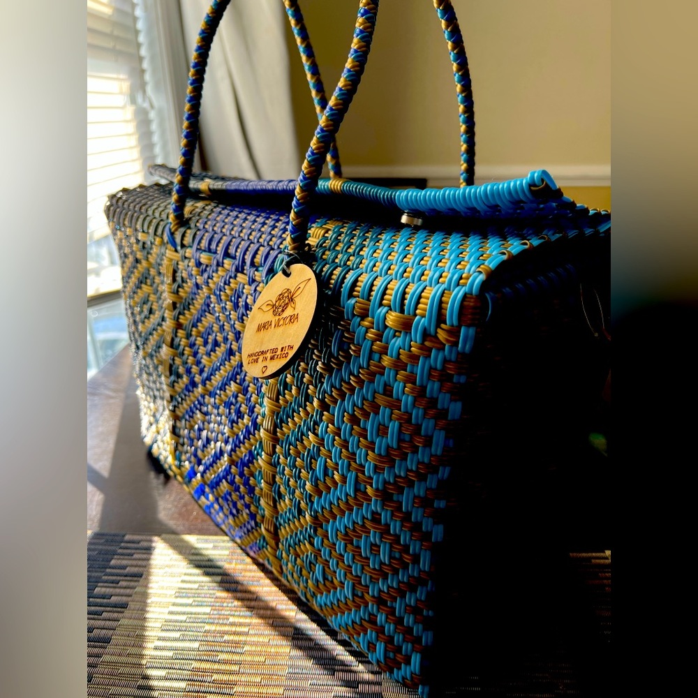 Maria Victoria, one size, Blue and Gold Woven women’s purse
